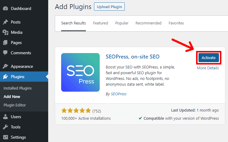 Activate the Installed Plugin by clicking Activate Button