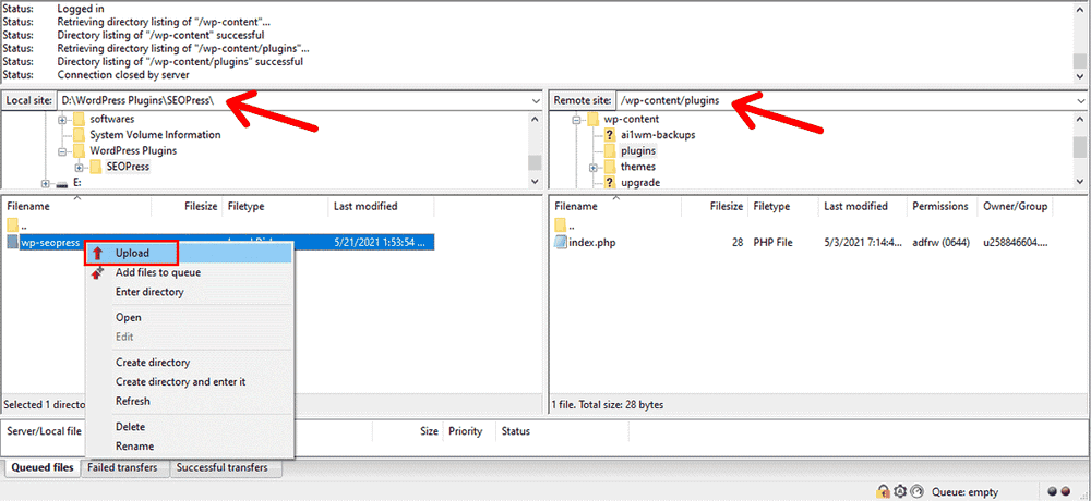 Upload Plugin From Local Site to Remote Site With FileZilla
