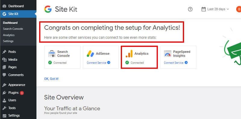 Analytics Connected on Site Kit by Google