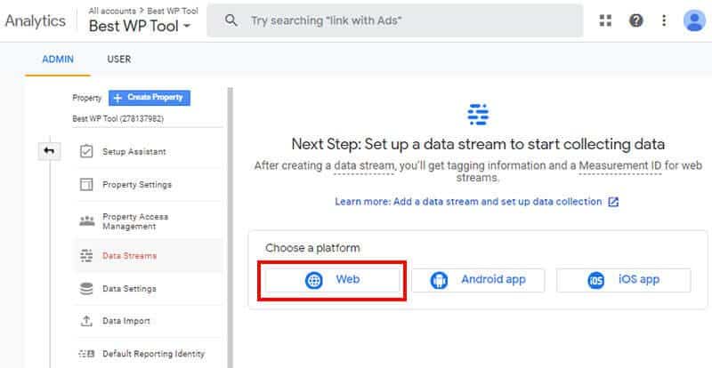 Google Analytics choosing a web platform for website install