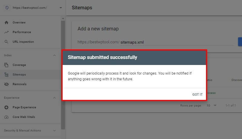 Sitemap Submitted Successfully on Google Search Console