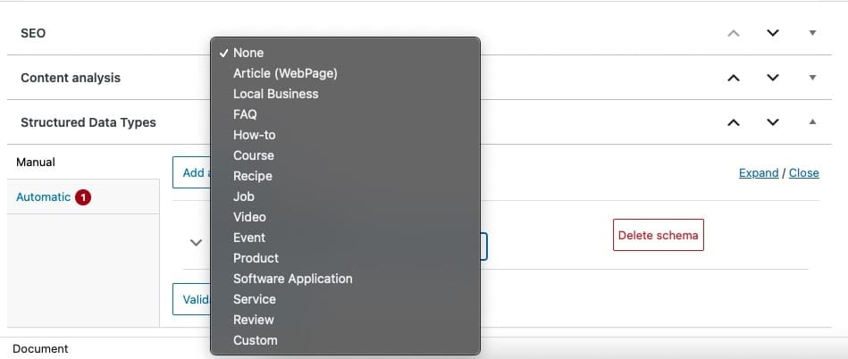 seopress manual schema markup metabox on page seo
