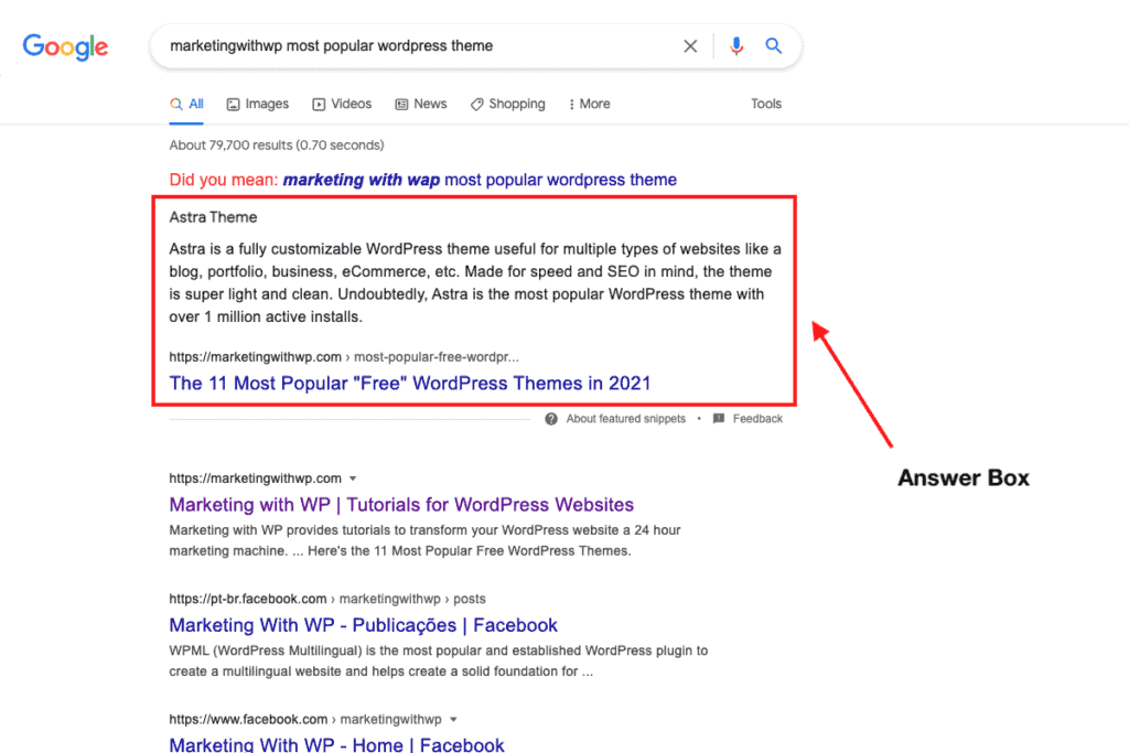 answer box featured snippet marketingwithwp optimize content for featured snippet