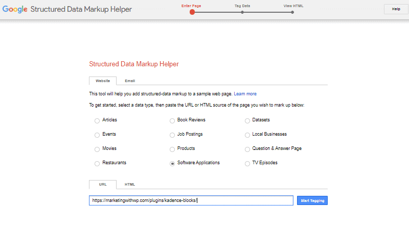 choose data type and enter url optimize content for rich snippet