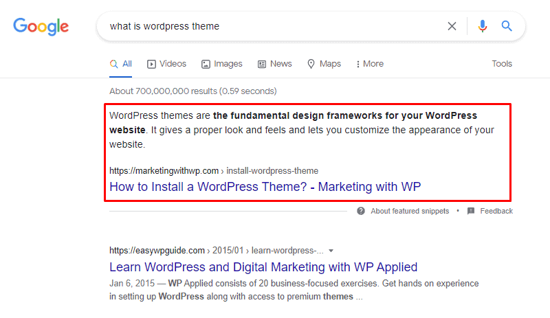 example of featured snippet optimize content for featured snippet