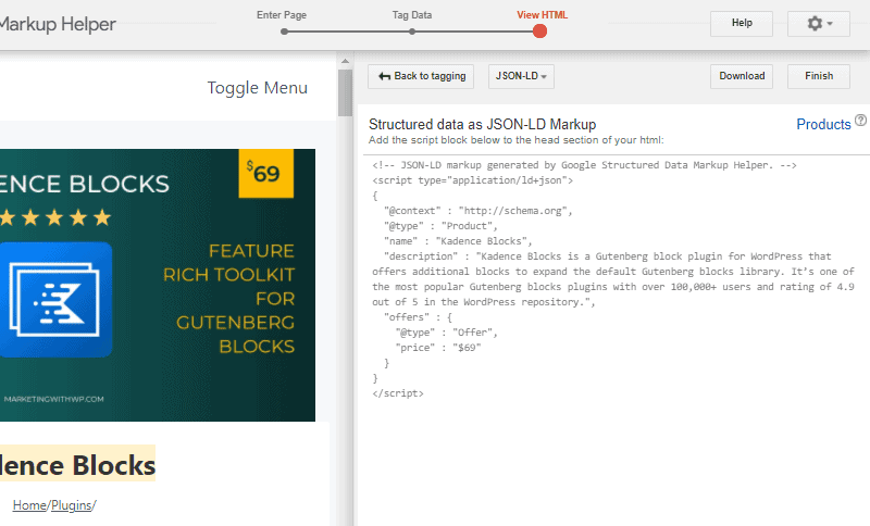json-ld code for the schema optimize content for rich snippet