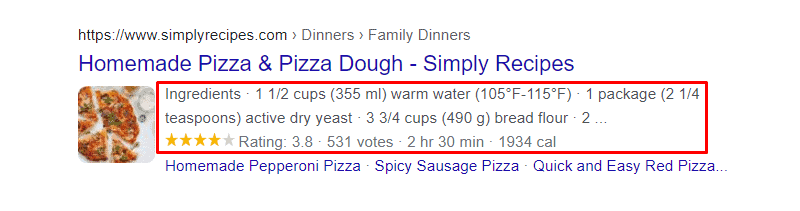 recipe snippet optimize content for rich snippet