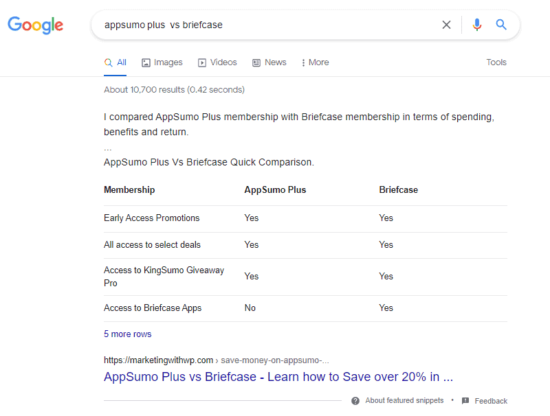 table featured snippet optimize content for featured snippet