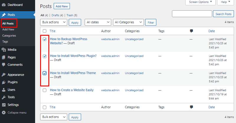 select posts wordpress bulk edit posts