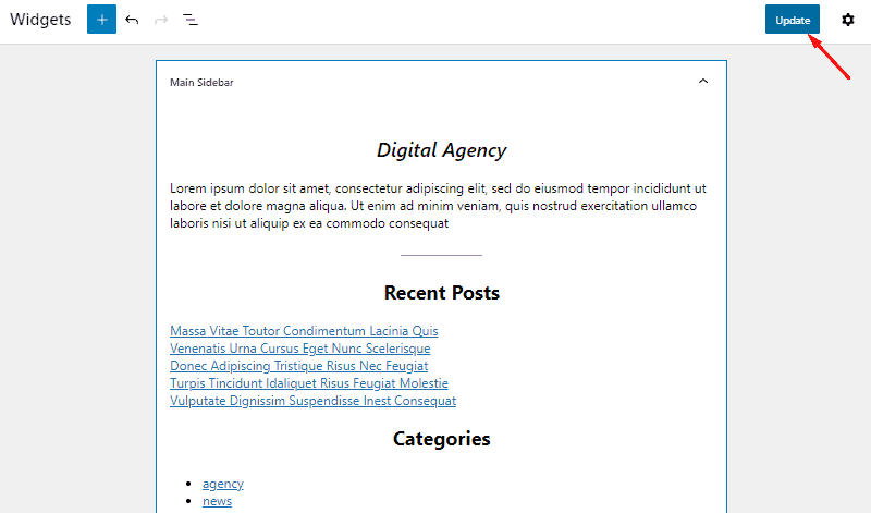 click on update to save widget wordpress widget settings
