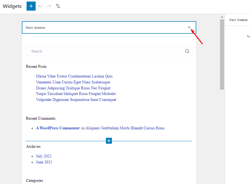 select the widget area to edit wordpress widget settings