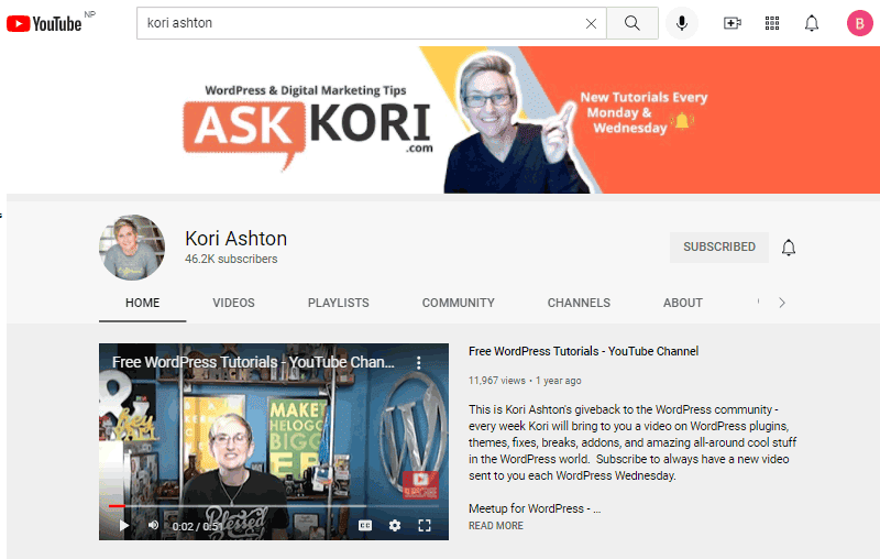 best wordpress youtube tutorials channel kori ashton