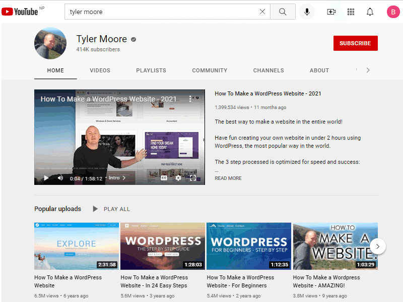 best wordpress youtube tutorials channel tyler moore