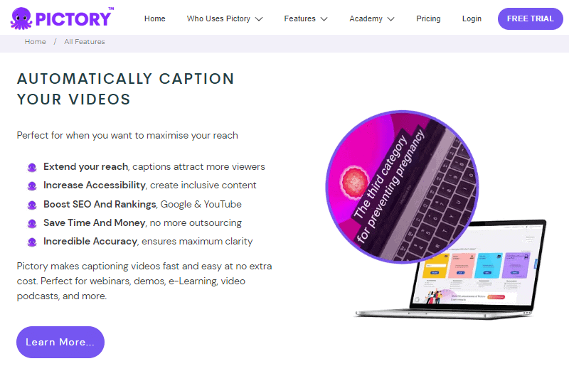 pictory review auto caption videos